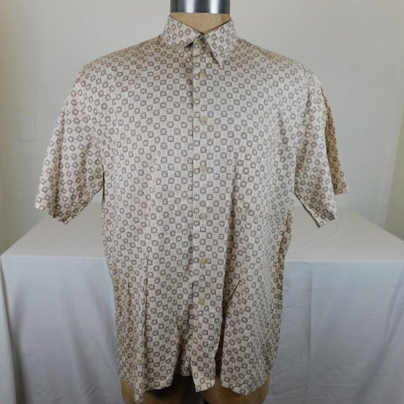 Burma Bibas Shirt Men Size L Beige Short Sleeve Point Collar Casual Button Up - Picture 1 of 10